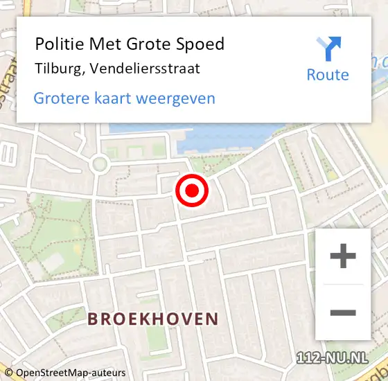 Locatie op kaart van de 112 melding: Politie Met Grote Spoed Naar Tilburg, Vendeliersstraat op 11 november 2024 15:08