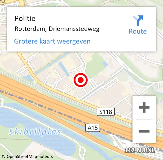 Locatie op kaart van de 112 melding: Politie Rotterdam, Driemanssteeweg op 11 november 2024 15:10