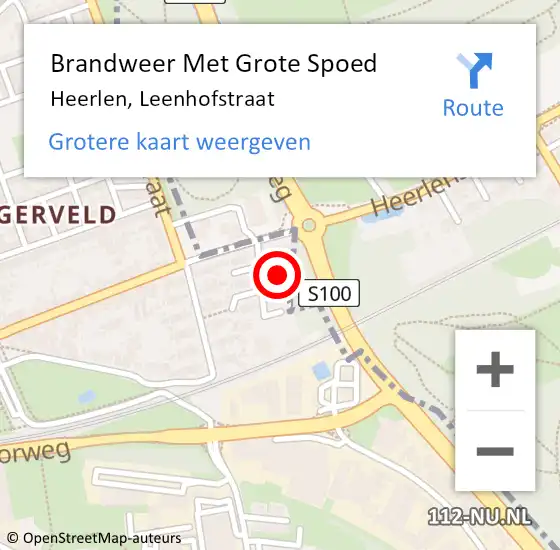 Locatie op kaart van de 112 melding: Brandweer Met Grote Spoed Naar Heerlen, Leenhofstraat op 11 november 2024 15:19