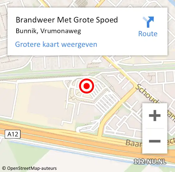 Locatie op kaart van de 112 melding: Brandweer Met Grote Spoed Naar Bunnik, Vrumonaweg op 11 november 2024 15:39