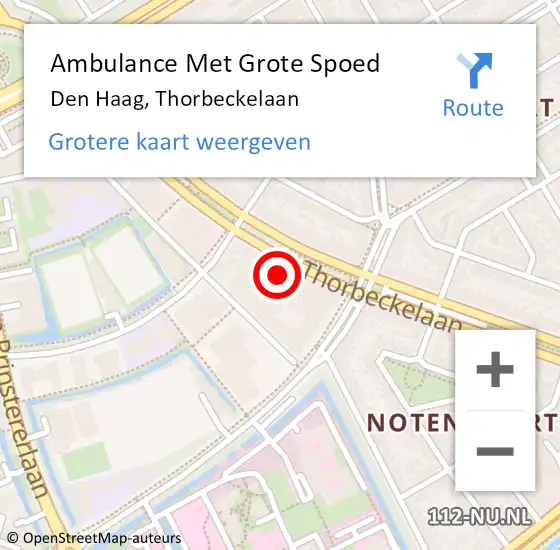 Locatie op kaart van de 112 melding: Ambulance Met Grote Spoed Naar Den Haag, Thorbeckelaan op 11 november 2024 15:44