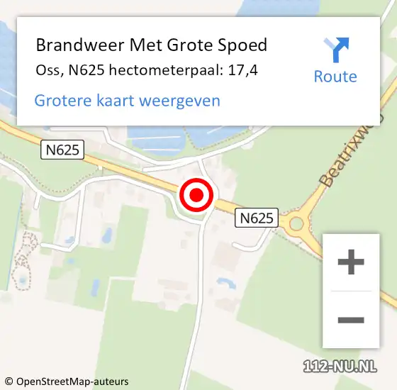 Locatie op kaart van de 112 melding: Brandweer Met Grote Spoed Naar Oss, N625 hectometerpaal: 17,4 op 11 november 2024 15:53