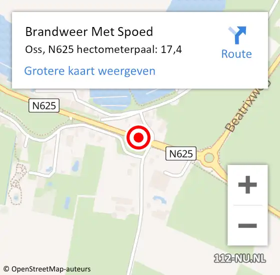 Locatie op kaart van de 112 melding: Brandweer Met Spoed Naar Oss, N625 hectometerpaal: 17,4 op 11 november 2024 15:55