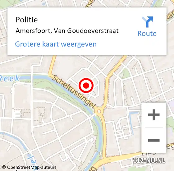 Locatie op kaart van de 112 melding: Politie Amersfoort, Van Goudoeverstraat op 11 november 2024 16:05