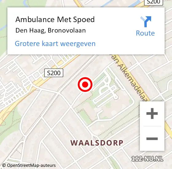 Locatie op kaart van de 112 melding: Ambulance Met Spoed Naar Den Haag, Bronovolaan op 11 november 2024 16:09