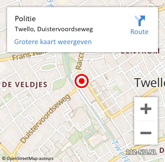 Locatie op kaart van de 112 melding: Politie Twello, Duistervoordseweg op 11 november 2024 16:10