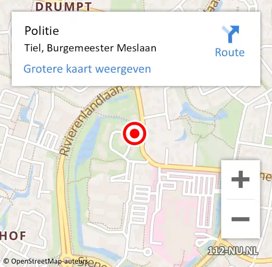 Locatie op kaart van de 112 melding: Politie Tiel, Burgemeester Meslaan op 11 november 2024 16:13