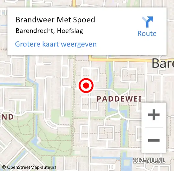 Locatie op kaart van de 112 melding: Brandweer Met Spoed Naar Barendrecht, Hoefslag op 11 november 2024 16:27