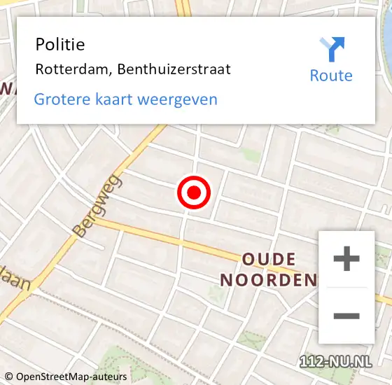 Locatie op kaart van de 112 melding: Politie Rotterdam, Benthuizerstraat op 11 november 2024 16:30