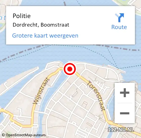 Locatie op kaart van de 112 melding: Politie Dordrecht, Boomstraat op 11 november 2024 16:51