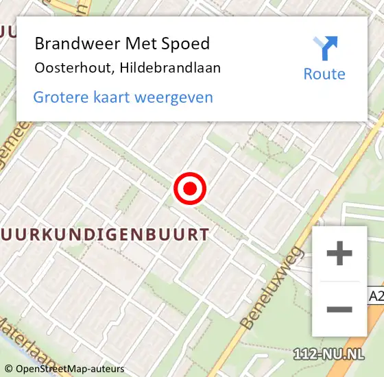 Locatie op kaart van de 112 melding: Brandweer Met Spoed Naar Oosterhout, Hildebrandlaan op 11 november 2024 16:54