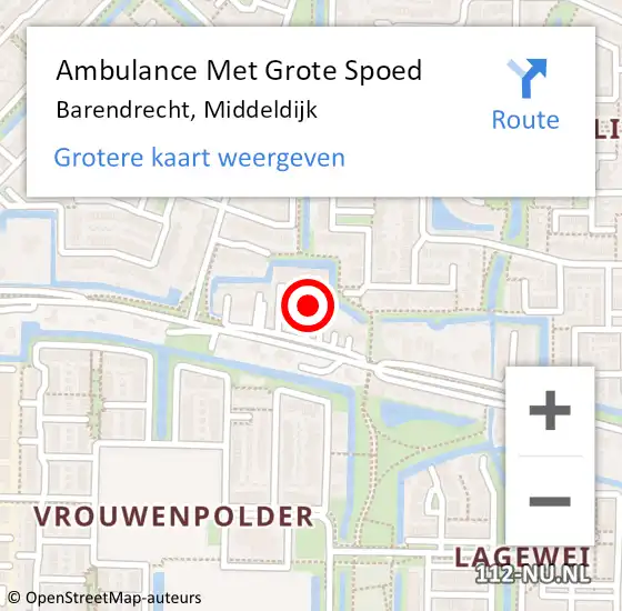 Locatie op kaart van de 112 melding: Ambulance Met Grote Spoed Naar Barendrecht, Middeldijk op 11 november 2024 17:16