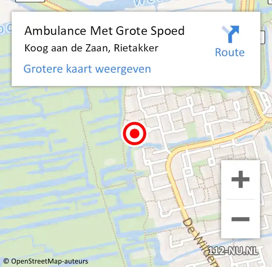 Locatie op kaart van de 112 melding: Ambulance Met Grote Spoed Naar Koog aan de Zaan, Rietakker op 11 november 2024 17:19