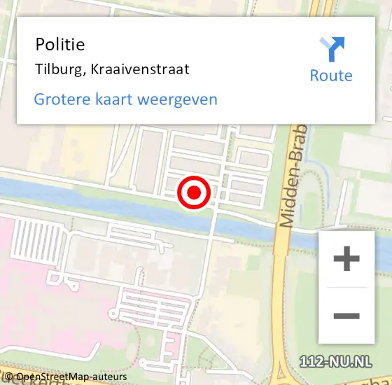 Locatie op kaart van de 112 melding: Politie Tilburg, Kraaivenstraat op 11 november 2024 17:24