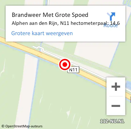 Locatie op kaart van de 112 melding: Brandweer Met Grote Spoed Naar Alphen aan den Rijn, N11 hectometerpaal: 14,6 op 11 november 2024 17:43