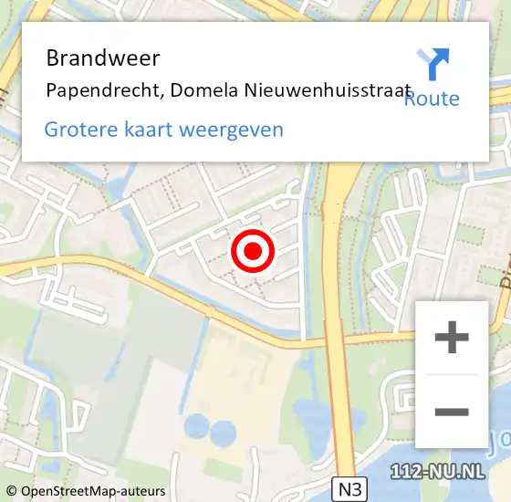 Locatie op kaart van de 112 melding: Brandweer Papendrecht, Domela Nieuwenhuisstraat op 11 november 2024 17:45