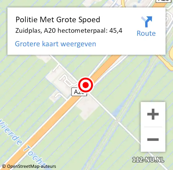 Locatie op kaart van de 112 melding: Politie Met Grote Spoed Naar Zuidplas, A20 hectometerpaal: 45,4 op 11 november 2024 17:52