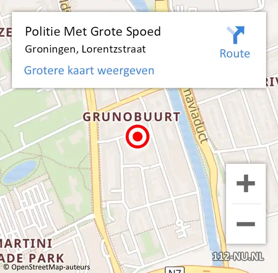 Locatie op kaart van de 112 melding: Politie Met Grote Spoed Naar Groningen, Lorentzstraat op 11 november 2024 17:56