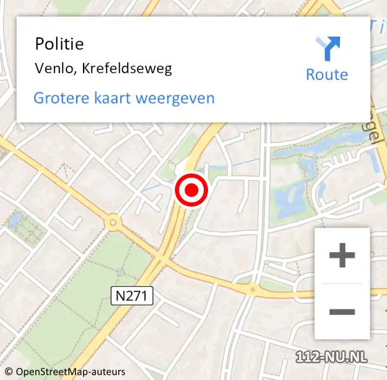 Locatie op kaart van de 112 melding: Politie Venlo, Krefeldseweg op 11 november 2024 17:58