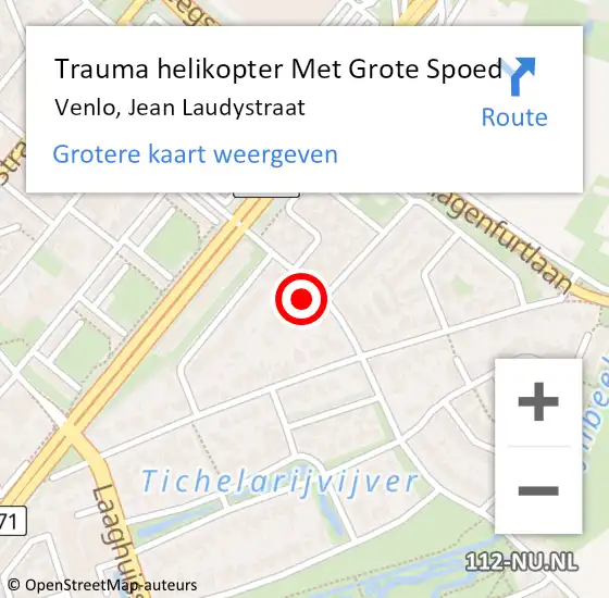 Locatie op kaart van de 112 melding: Trauma helikopter Met Grote Spoed Naar Venlo, Jean Laudystraat op 11 november 2024 18:01