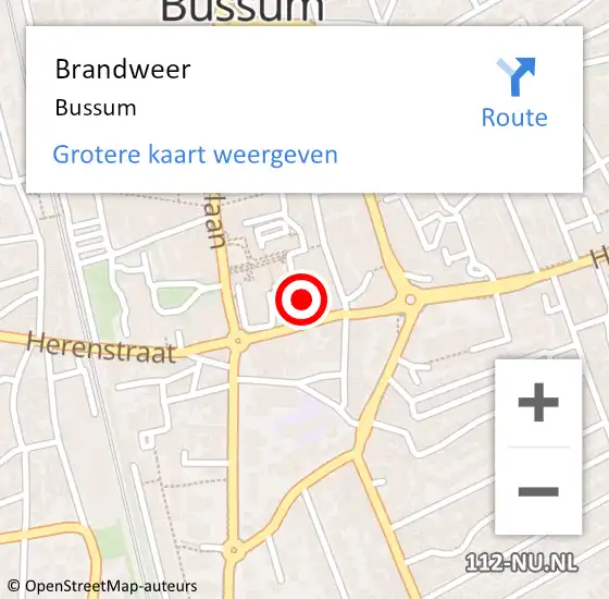 Locatie op kaart van de 112 melding: Brandweer Bussum op 11 november 2024 18:04