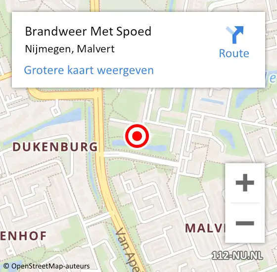 Locatie op kaart van de 112 melding: Brandweer Met Spoed Naar Nijmegen, Malvert op 11 november 2024 18:07