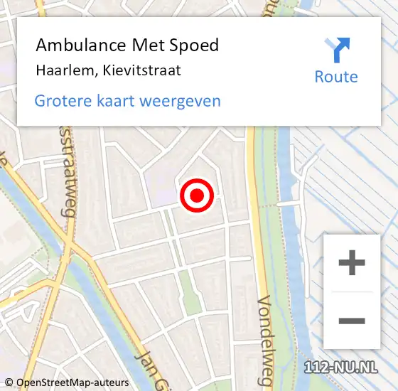 Locatie op kaart van de 112 melding: Ambulance Met Spoed Naar Haarlem, Kievitstraat op 11 november 2024 18:31