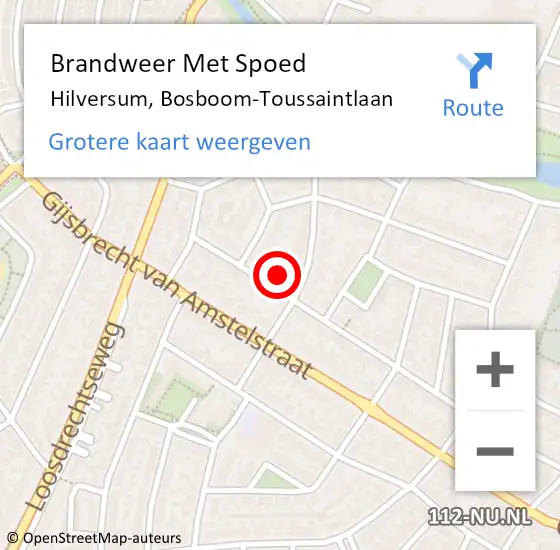 Locatie op kaart van de 112 melding: Brandweer Met Spoed Naar Hilversum, Bosboom-Toussaintlaan op 11 november 2024 18:49