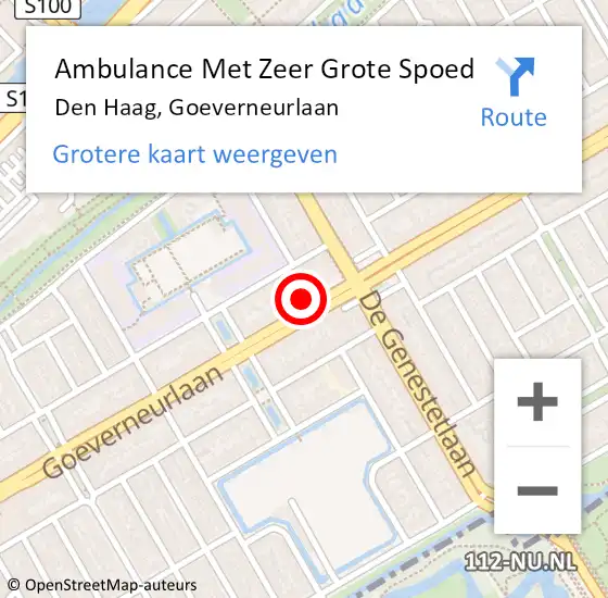 Locatie op kaart van de 112 melding: Ambulance Met Zeer Grote Spoed Naar Den Haag, Goeverneurlaan op 11 november 2024 18:53