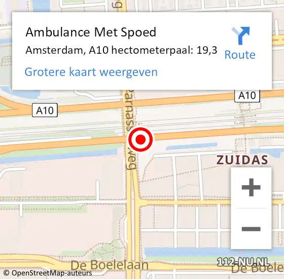 Locatie op kaart van de 112 melding: Ambulance Met Spoed Naar Amsterdam, A10 hectometerpaal: 19,3 op 11 november 2024 18:59