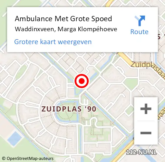 Locatie op kaart van de 112 melding: Ambulance Met Grote Spoed Naar Waddinxveen, Marga Klompéhoeve op 11 november 2024 19:31