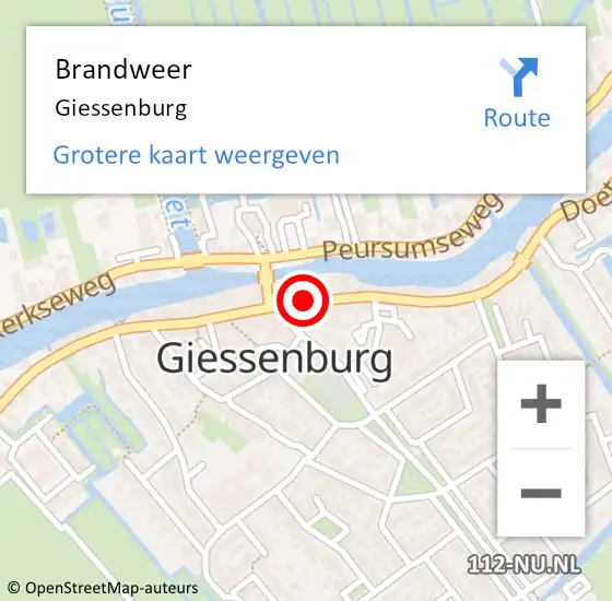 Locatie op kaart van de 112 melding: Brandweer Giessenburg op 11 november 2024 19:38