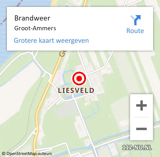 Locatie op kaart van de 112 melding: Brandweer Groot-Ammers op 11 november 2024 19:38