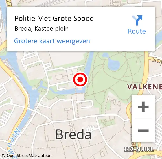 Locatie op kaart van de 112 melding: Politie Met Grote Spoed Naar Breda, Kasteelplein op 11 november 2024 19:45