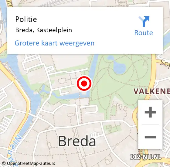 Locatie op kaart van de 112 melding: Politie Breda, Kasteelplein op 11 november 2024 19:45