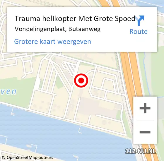 Locatie op kaart van de 112 melding: Trauma helikopter Met Grote Spoed Naar Vondelingenplaat, Butaanweg op 11 november 2024 19:55