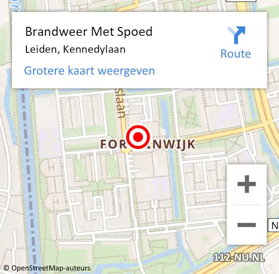 Locatie op kaart van de 112 melding: Brandweer Met Spoed Naar Leiden, Kennedylaan op 11 november 2024 19:55