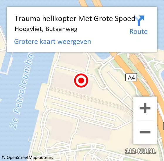 Locatie op kaart van de 112 melding: Trauma helikopter Met Grote Spoed Naar Hoogvliet, Butaanweg op 11 november 2024 19:57