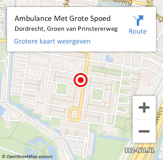 Locatie op kaart van de 112 melding: Ambulance Met Grote Spoed Naar Dordrecht, Groen van Prinstererweg op 11 november 2024 20:03