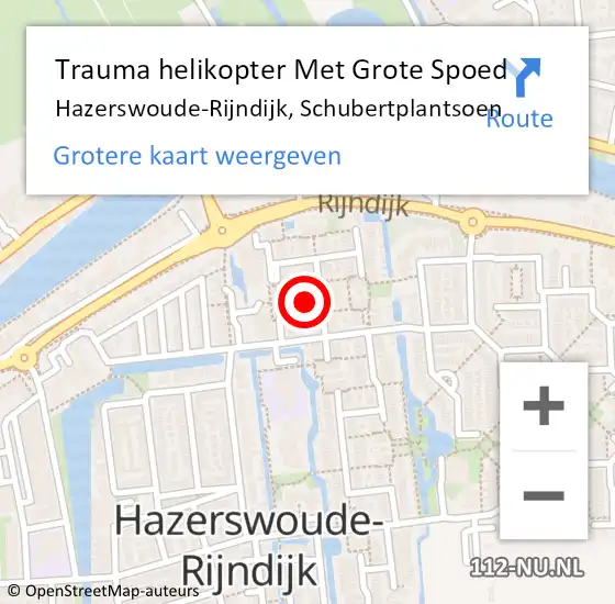 Locatie op kaart van de 112 melding: Trauma helikopter Met Grote Spoed Naar Hazerswoude-Rijndijk, Schubertplantsoen op 11 november 2024 20:24