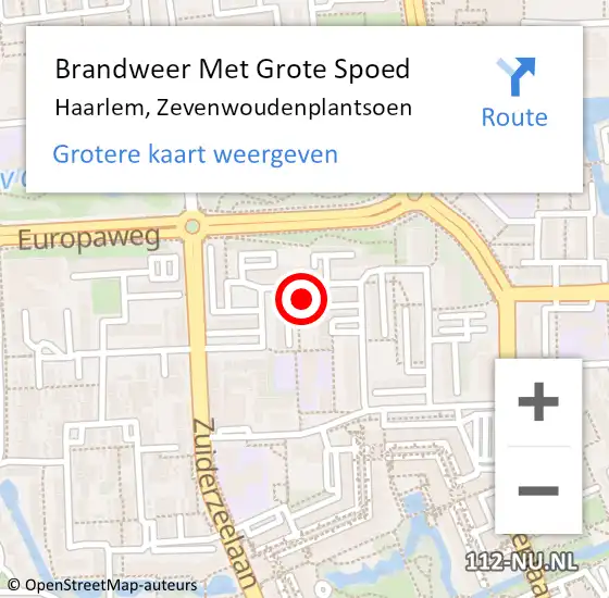 Locatie op kaart van de 112 melding: Brandweer Met Grote Spoed Naar Haarlem, Zevenwoudenplantsoen op 11 november 2024 20:25