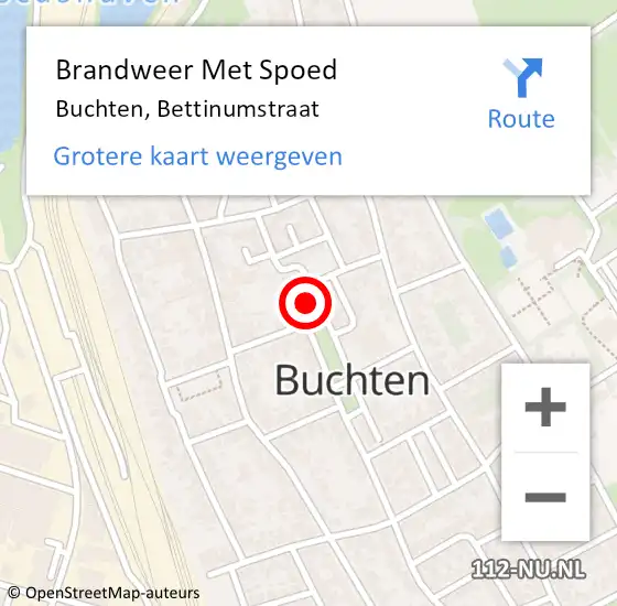 Locatie op kaart van de 112 melding: Brandweer Met Spoed Naar Buchten, Bettinumstraat op 11 november 2024 20:44