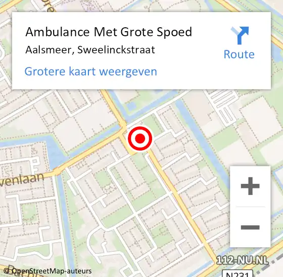 Locatie op kaart van de 112 melding: Ambulance Met Grote Spoed Naar Aalsmeer, Sweelinckstraat op 11 november 2024 20:54