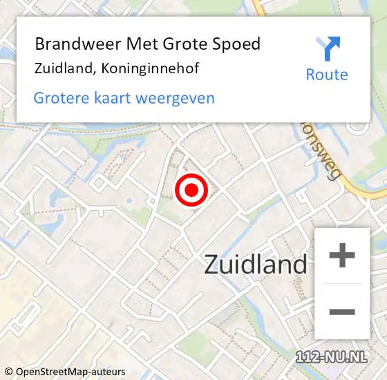 Locatie op kaart van de 112 melding: Brandweer Met Grote Spoed Naar Zuidland, Koninginnehof op 11 november 2024 21:26