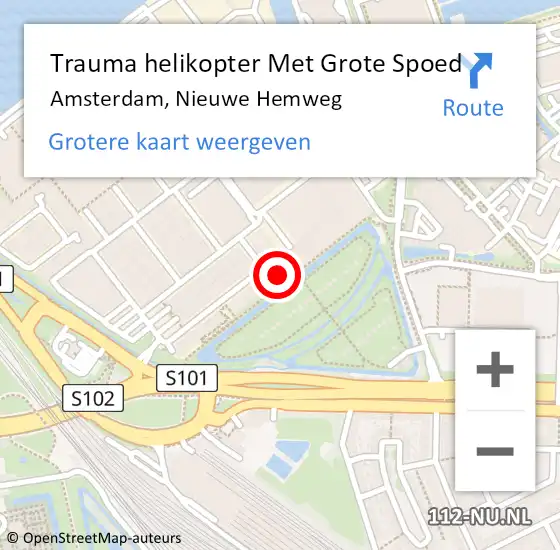 Locatie op kaart van de 112 melding: Trauma helikopter Met Grote Spoed Naar Amsterdam, Nieuwe Hemweg op 11 november 2024 22:22