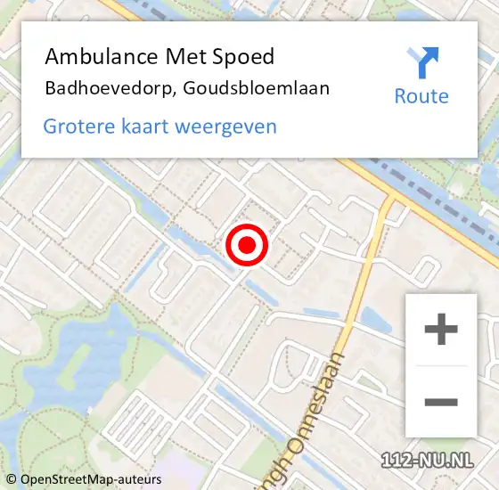 Locatie op kaart van de 112 melding: Ambulance Met Spoed Naar Badhoevedorp, Goudsbloemlaan op 11 november 2024 22:25