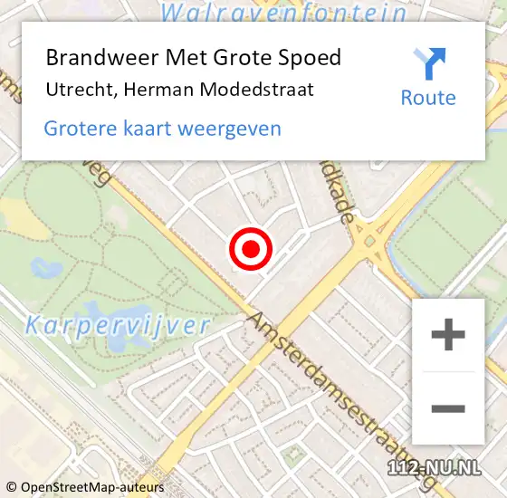 Locatie op kaart van de 112 melding: Brandweer Met Grote Spoed Naar Utrecht, Herman Modedstraat op 26 oktober 2014 17:16