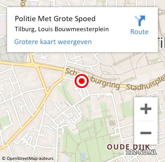 Locatie op kaart van de 112 melding: Politie Met Grote Spoed Naar Tilburg, Louis Bouwmeesterplein op 11 november 2024 23:28