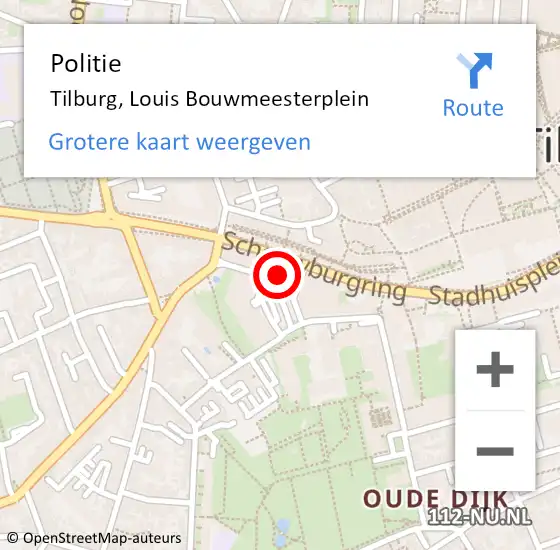 Locatie op kaart van de 112 melding: Politie Tilburg, Louis Bouwmeesterplein op 11 november 2024 23:28