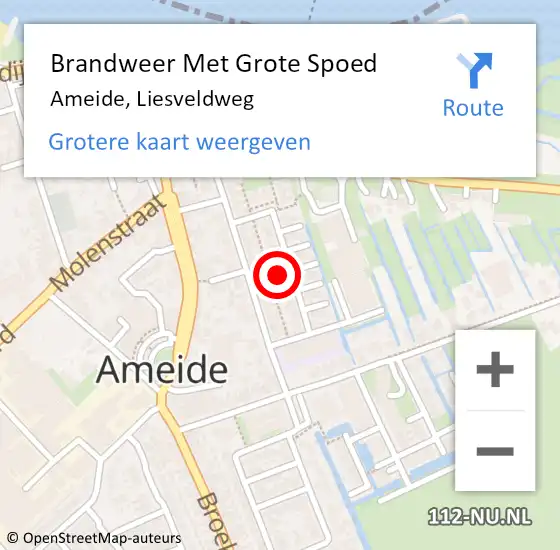 Locatie op kaart van de 112 melding: Brandweer Met Grote Spoed Naar Ameide, Liesveldweg op 26 oktober 2014 17:21